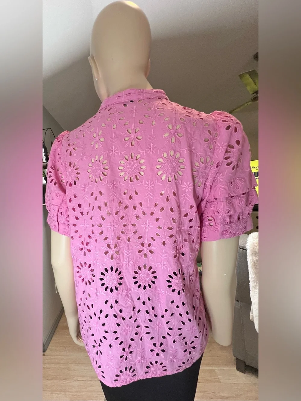 J. Crew Pink Eyelet Short puff Sleeve Blouse